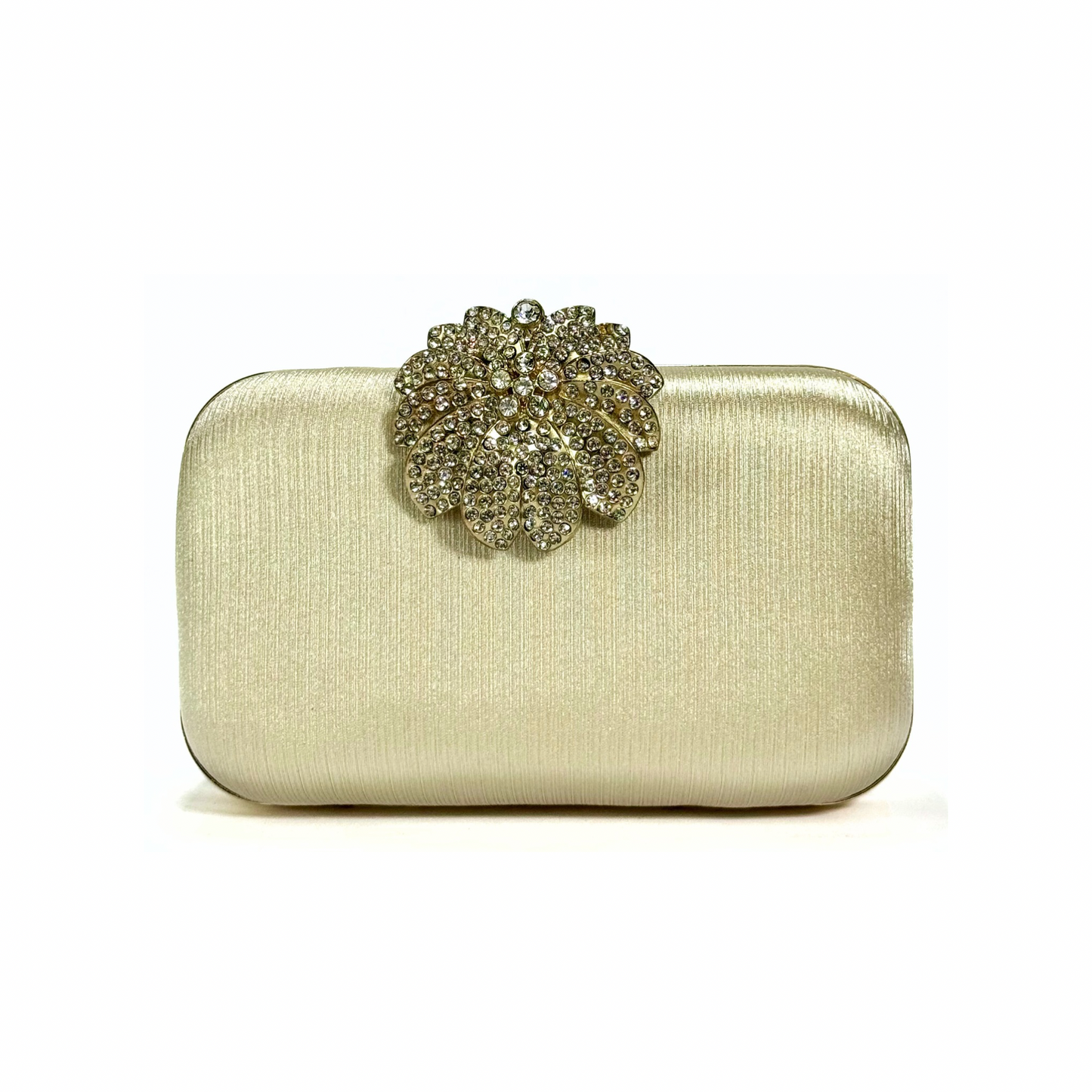 Crystal Bloom Brooch Clutch (Beige)