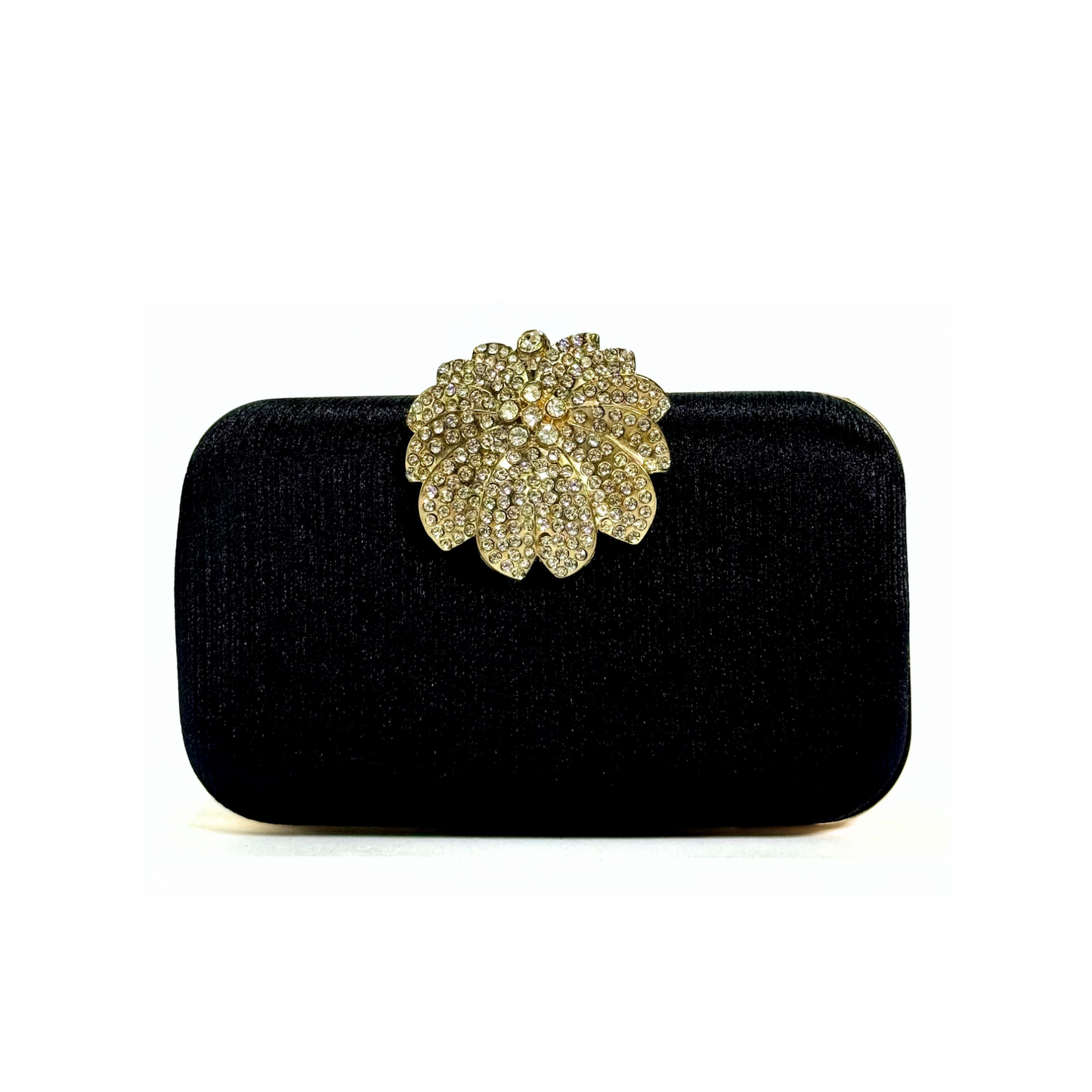 Crystal Bloom Brooch Clutch (Black)