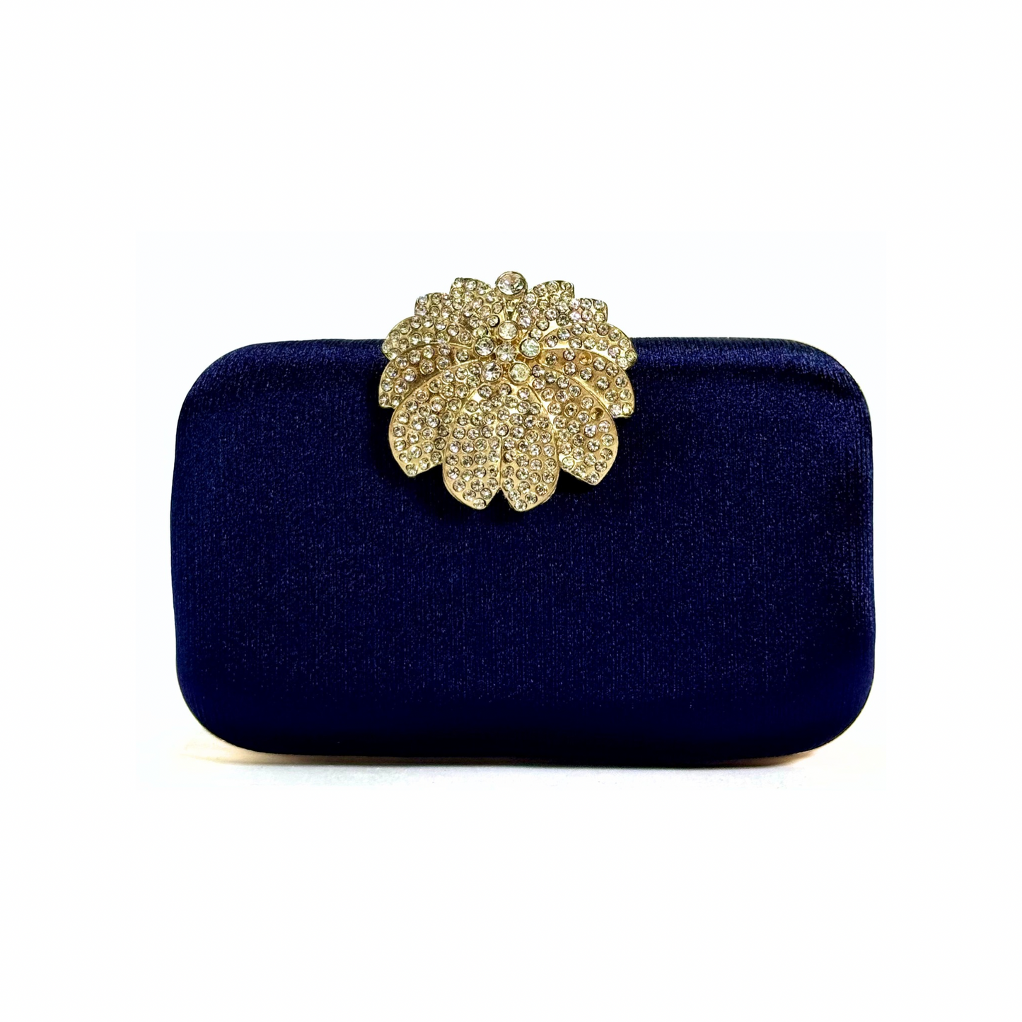 Crystal Bloom Brooch Clutch (Navy blue)