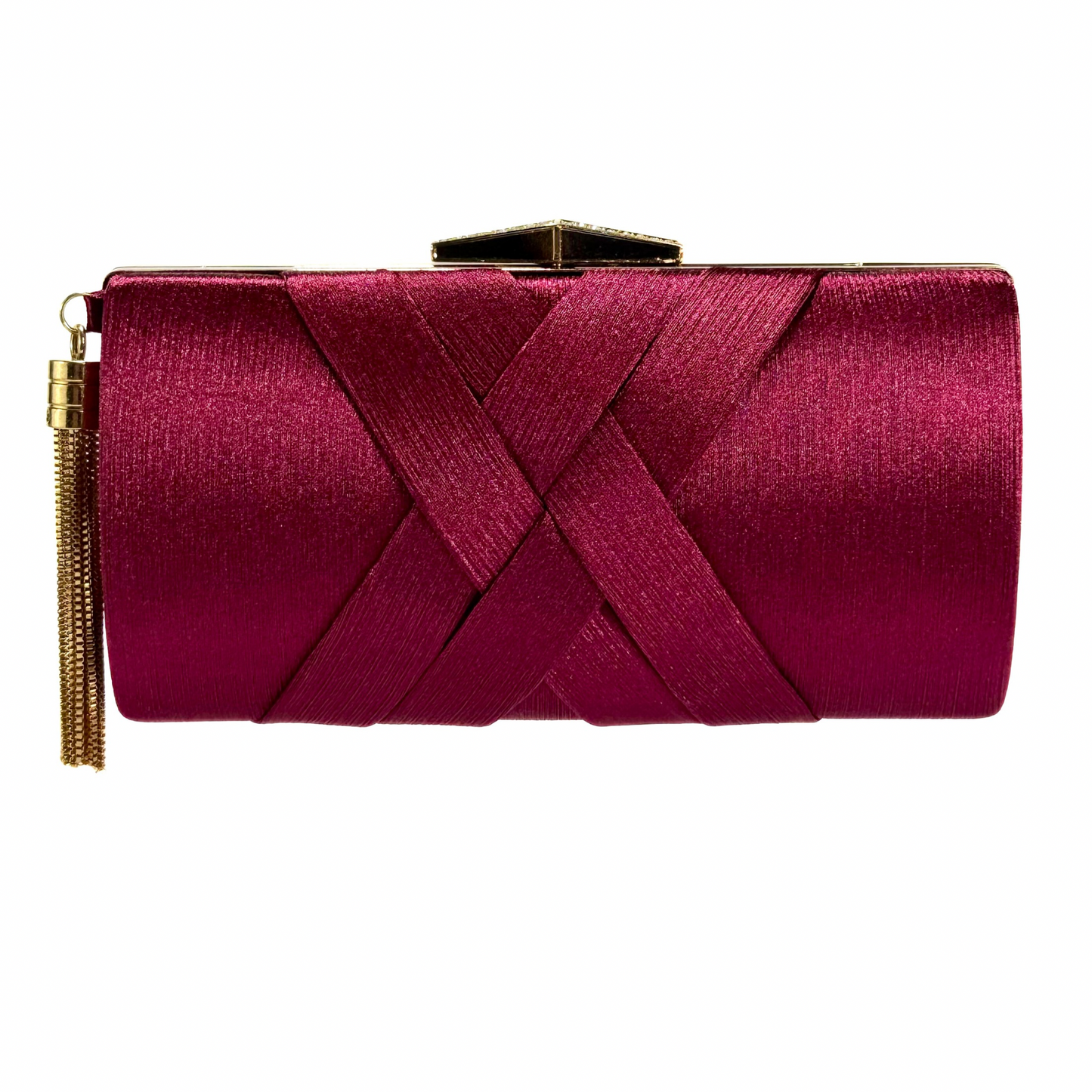 Satin X Pattern Clutch With Tassle (Maroon)