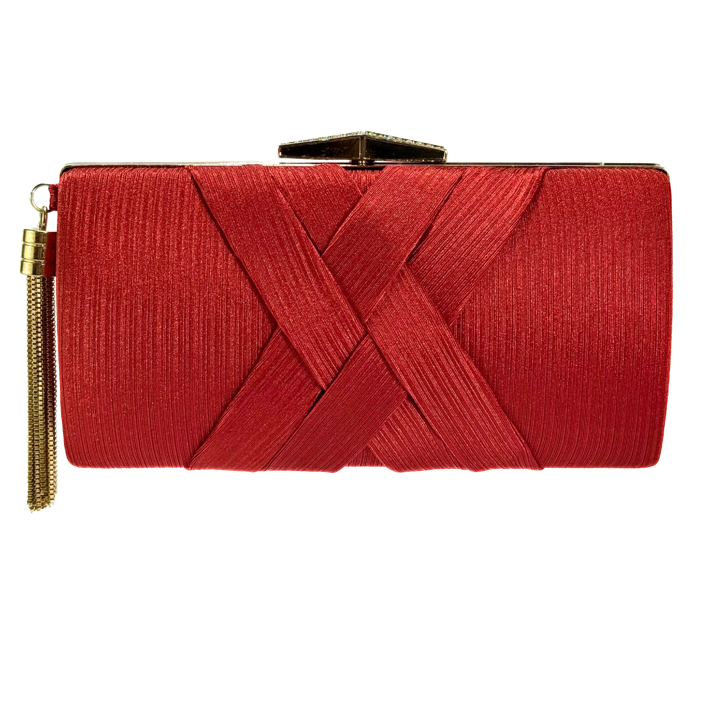 Satin X Pattern Clutch With Tassle (Red)