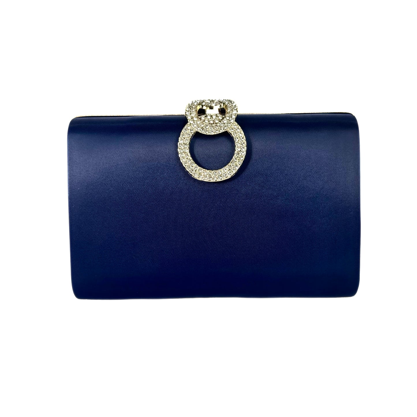 Elegant Crystal Brooch Clutch (Navy Blue)