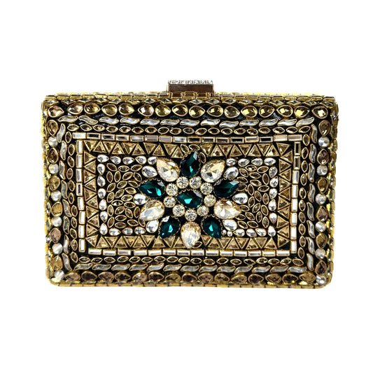Kundan Jewel Clutch (Green)