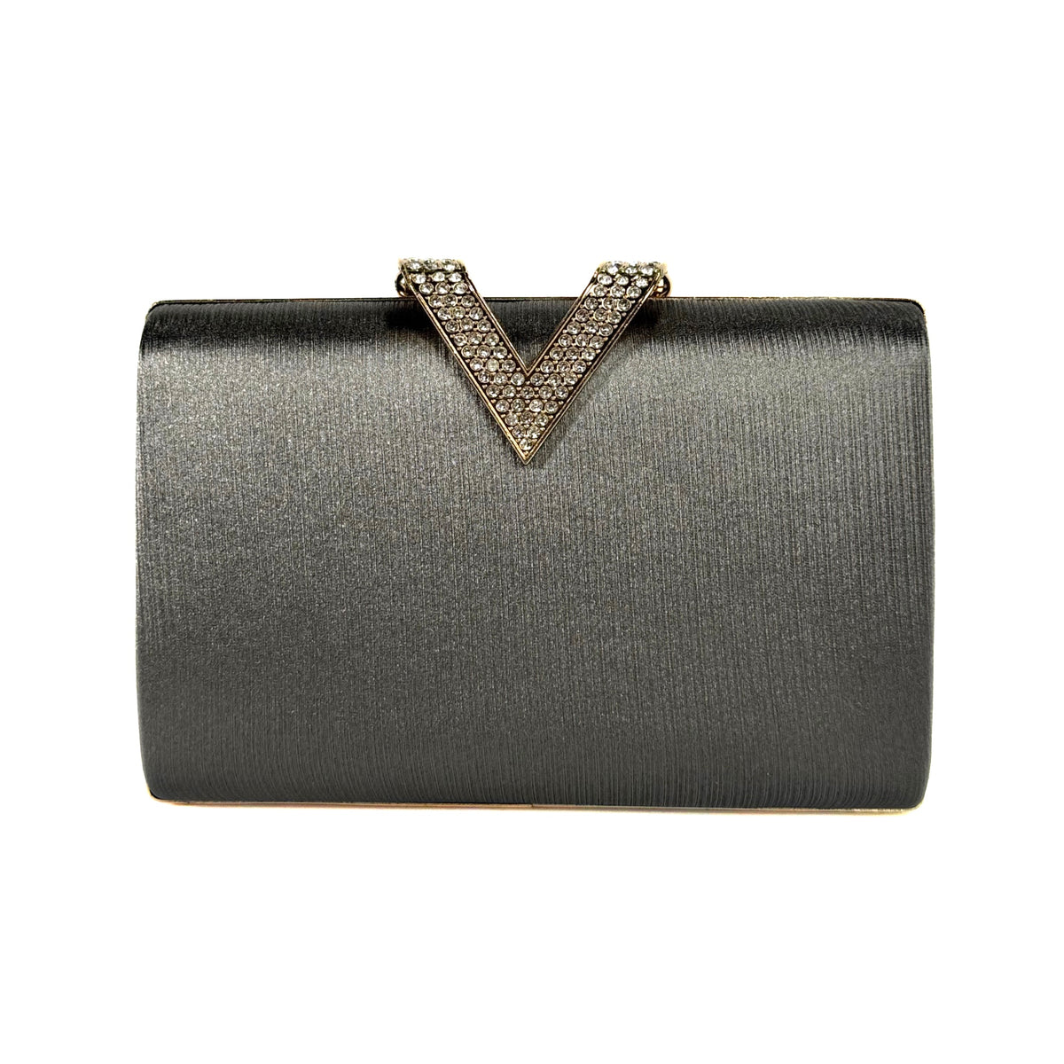 Elegant V Crystal Brooch Clutch (Grey)