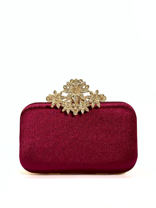 Floral Brooch Clutch(Maroon)