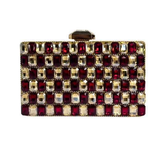 Crystal Embellished Stone Clutch (Maroon)