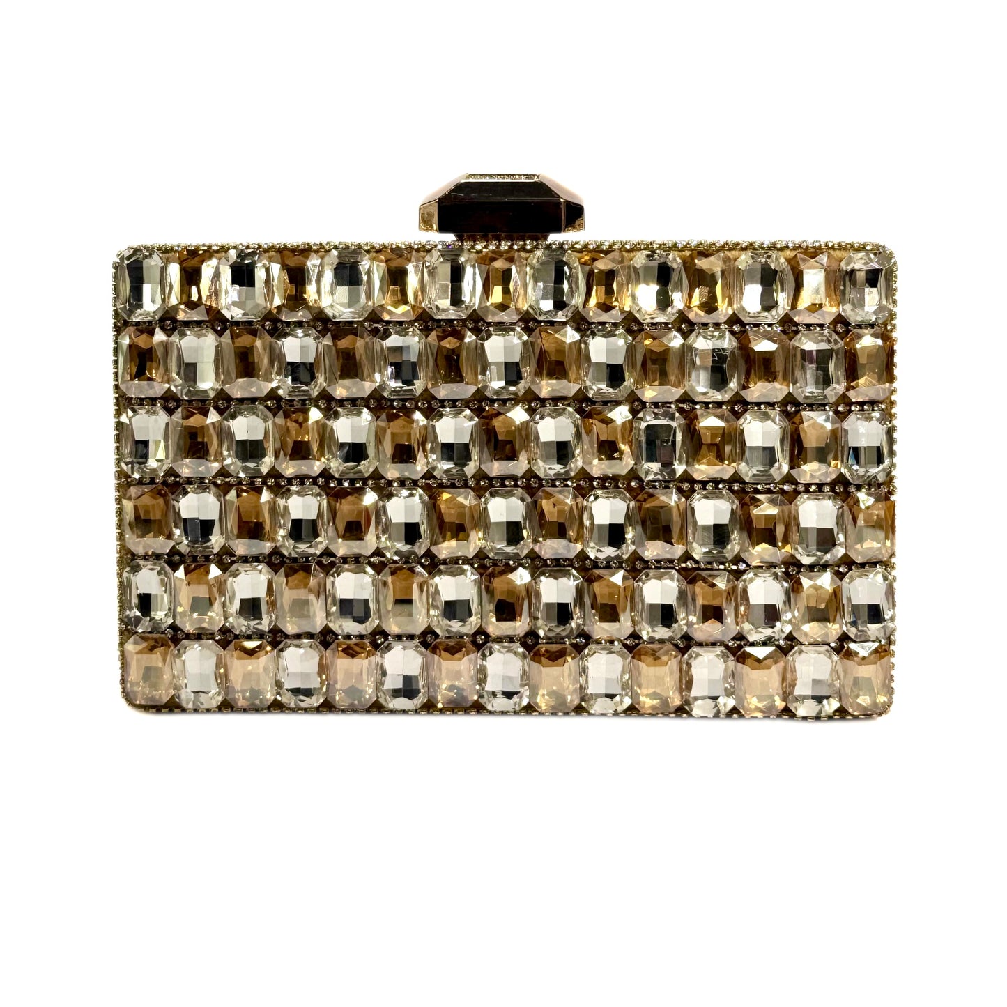 Crystal Embellished Stone Clutch (Golden)