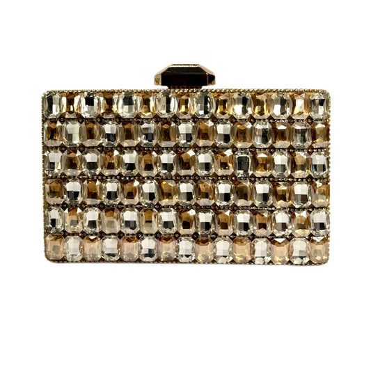 Crystal Embellished Stone Clutch (Golden)