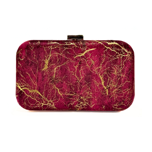 Marble Velvet Clutch (Maroon)