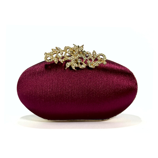 Oval Bloom Brooch Clutch (Maroon)