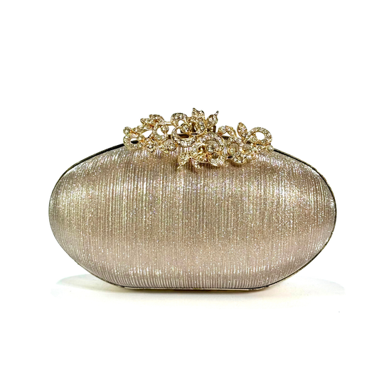 Oval Bloom Brooch Clutch (Golden)