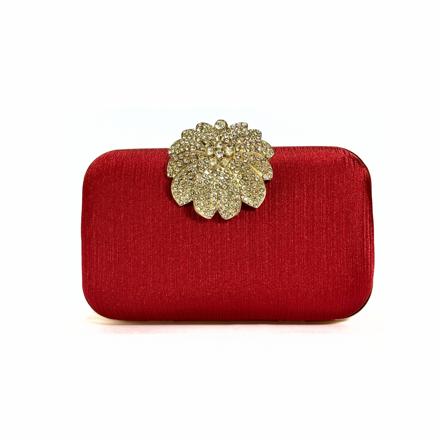 Crystal Bloom Brooch Clutch (Red)