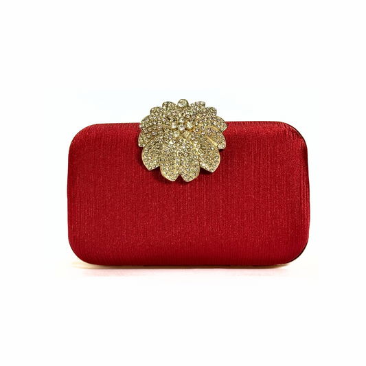 Crystal Bloom Brooch Clutch (Red)