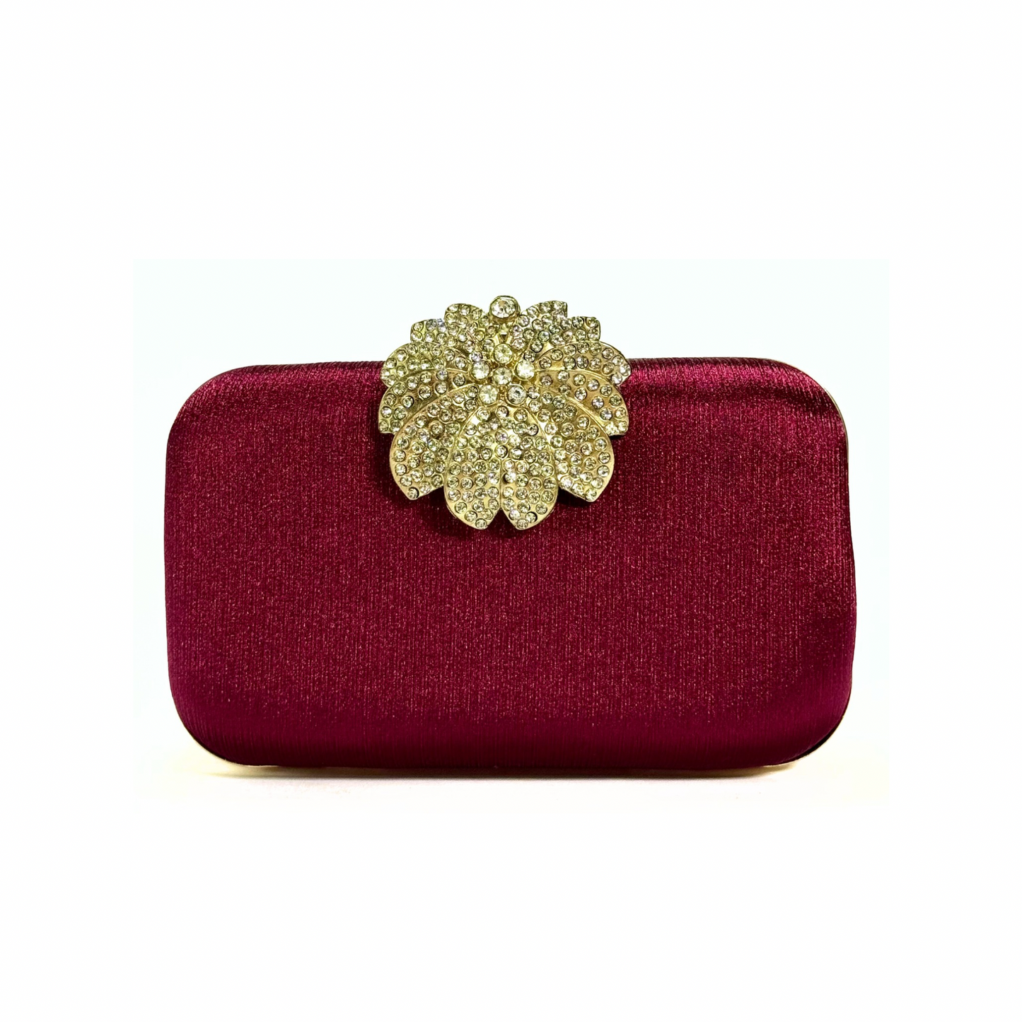 Crystal Bloom Brooch Clutch (Maroon)