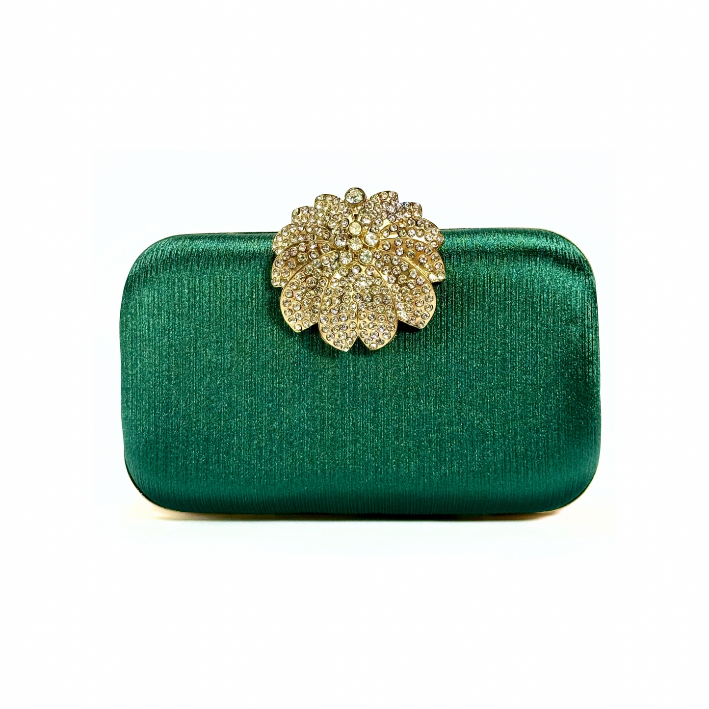 Crystal Bloom Brooch Clutch (Dark Green)