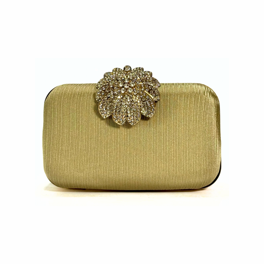 Crystal Bloom Brooch Clutch (Golden)