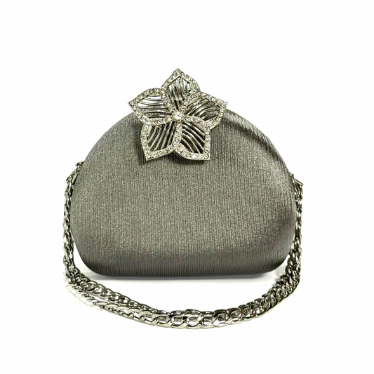 Silver Sparkle Bloom Clutch (Grey)