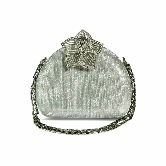 Silver Sparkle Bloom Clutch