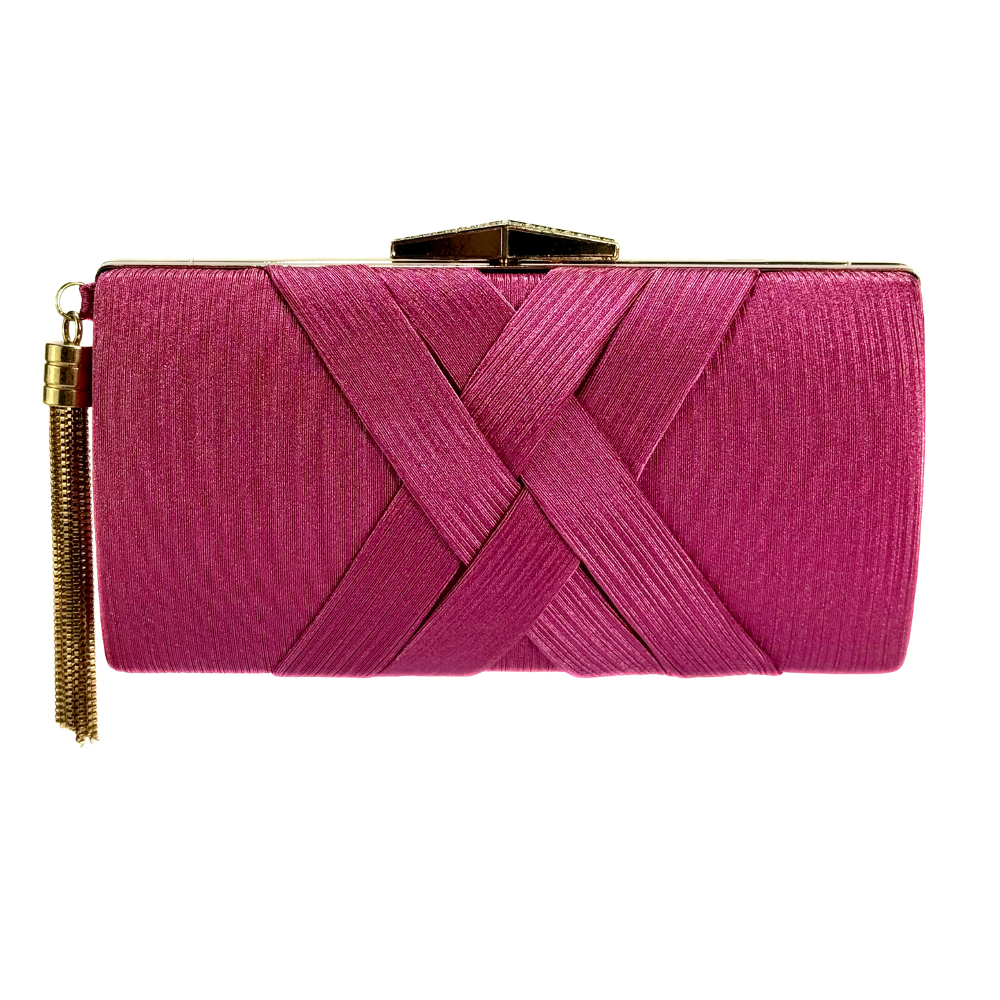 Satin X Pattern Clutch With Tassle (Pink)