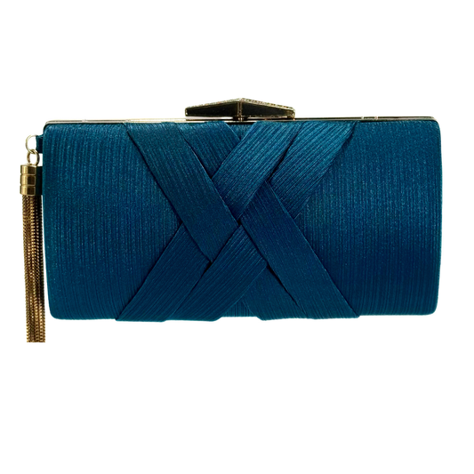 Satin X Pattern Clutch With Tassle (Zinc)