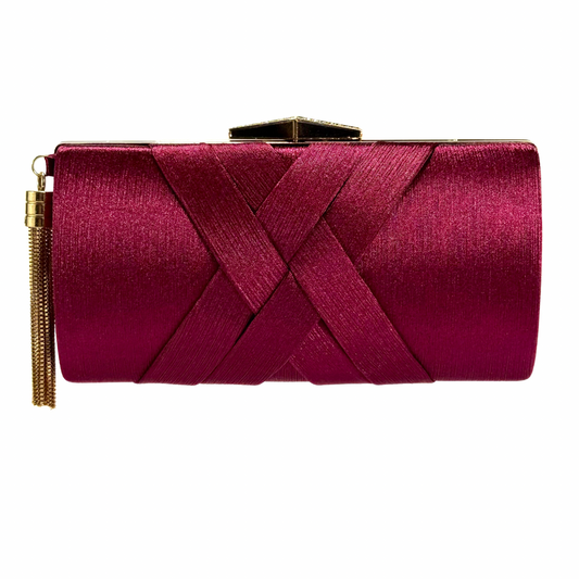 Satin X Pattern Clutch With Tassle (Maroon)