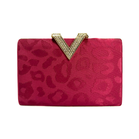 Elegant V Crystal Brooch Clutch (Maroon)