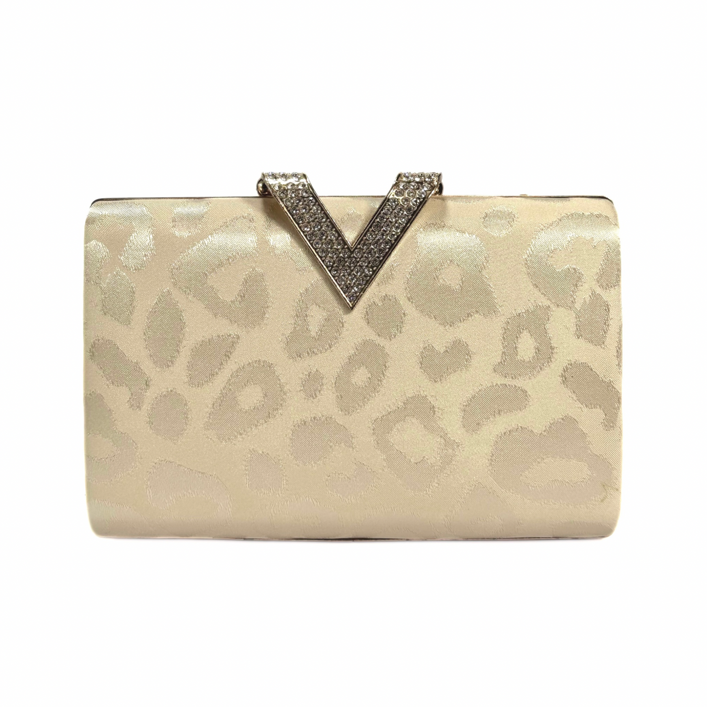 Elegant V Crystal Brooch Clutch (Beige)
