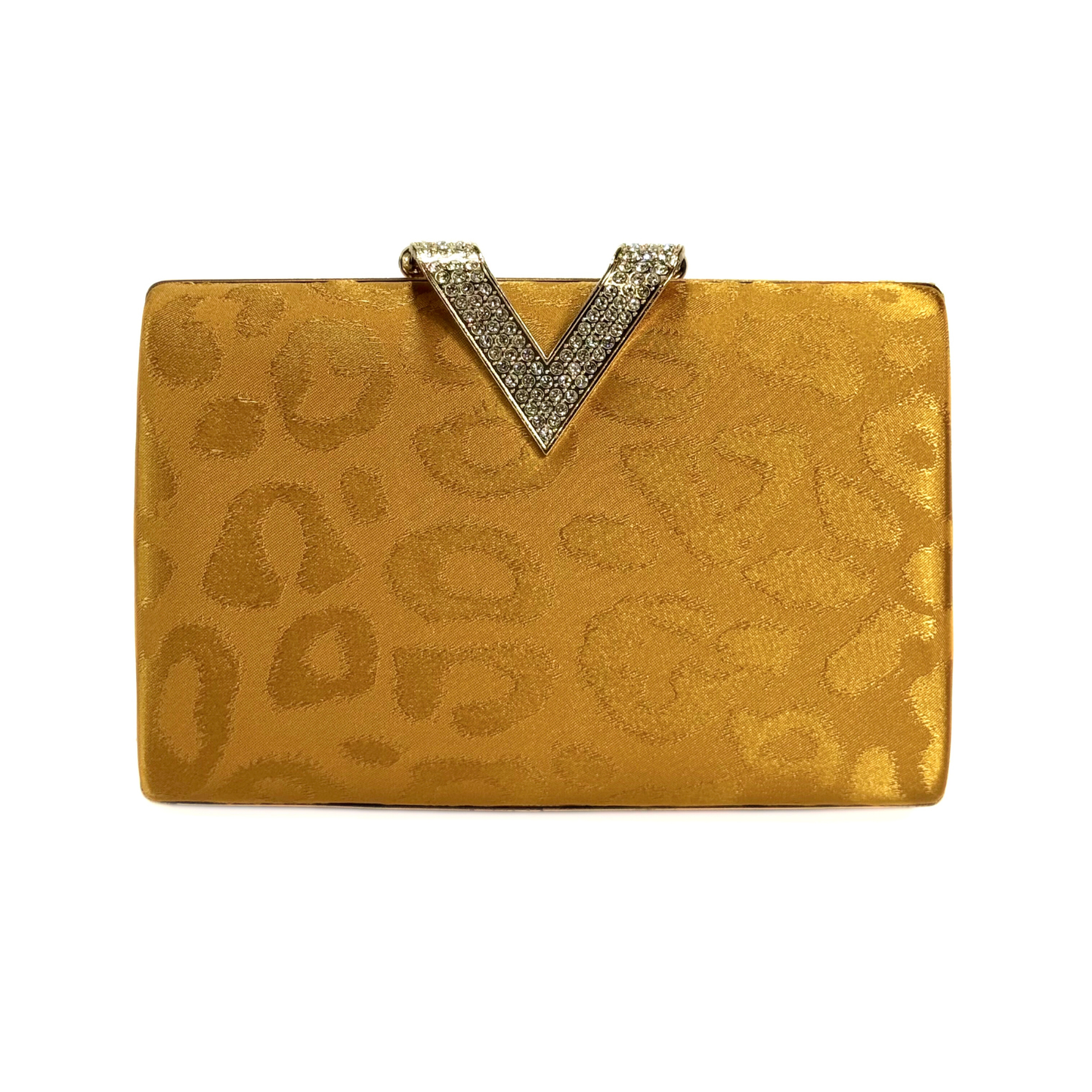 Elegant V Crystal Brooch Clutch (Mustard)