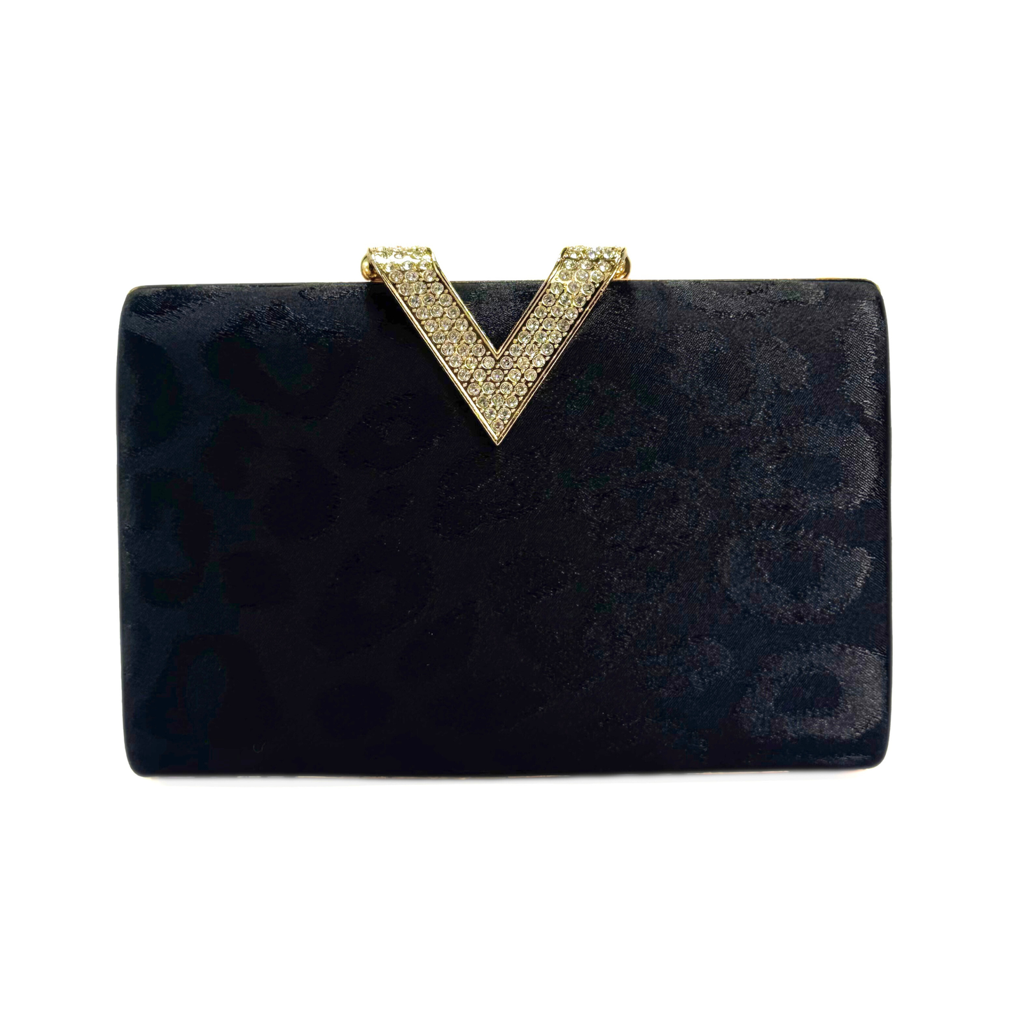 Elegant V Crystal Brooch Clutch (Black)
