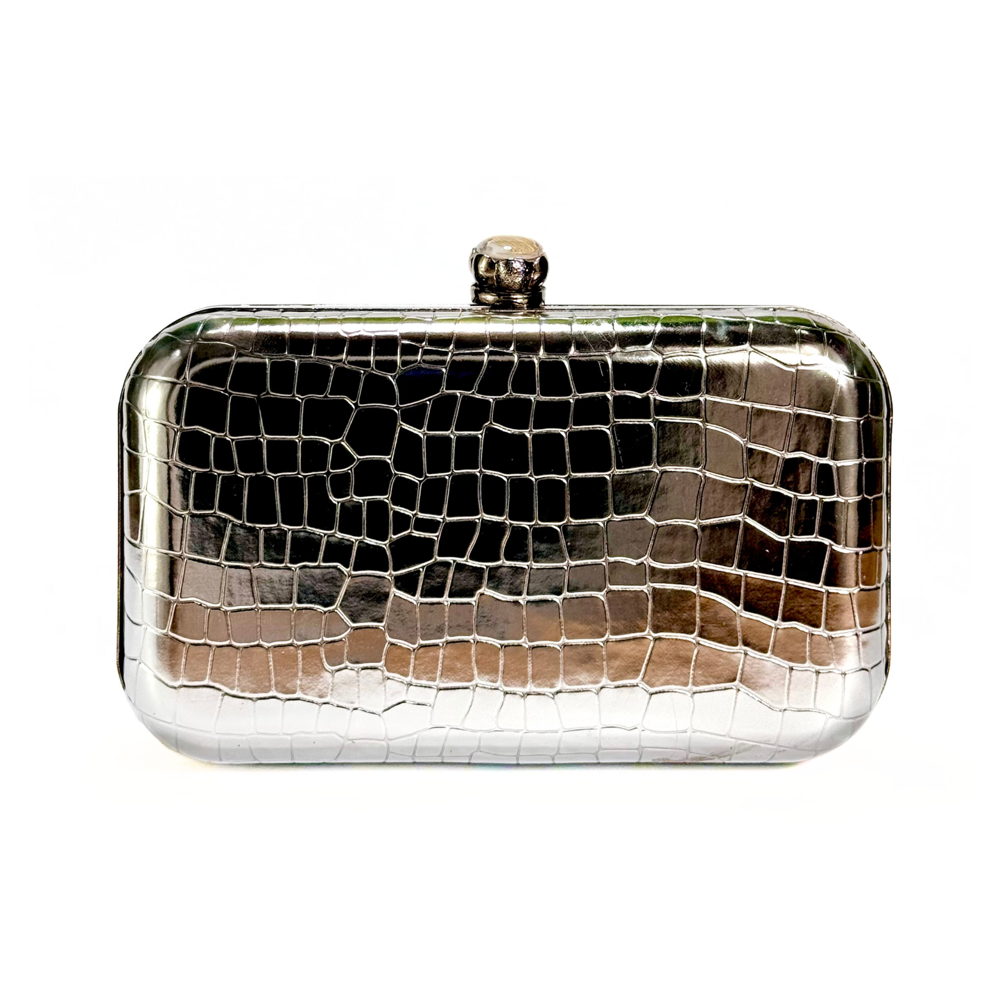 Silver Crocodile Pattern Clutch