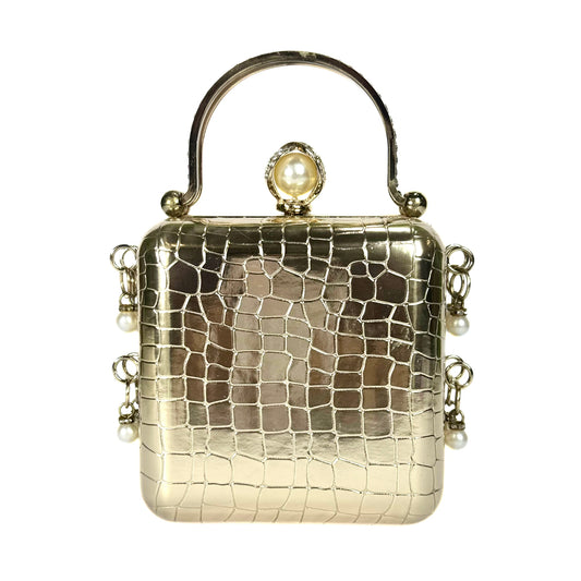 Golden Pearl Croc Clutch