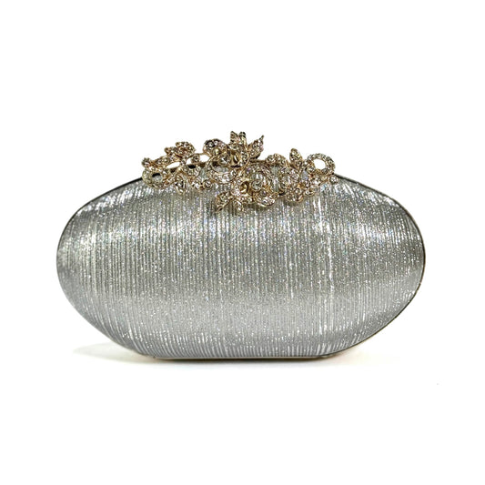 Oval Bloom Brooch Clutch (Silver)