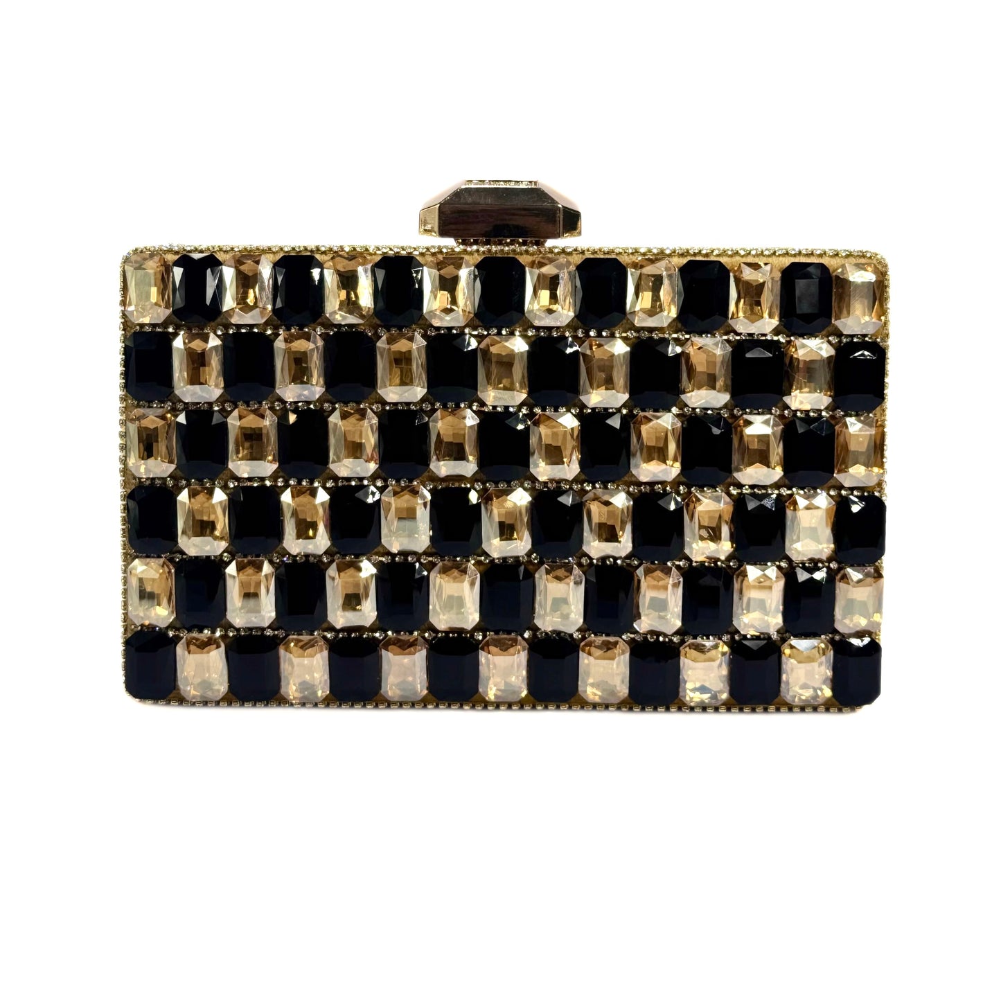 Crystal Embellished Stone Clutch (Black)