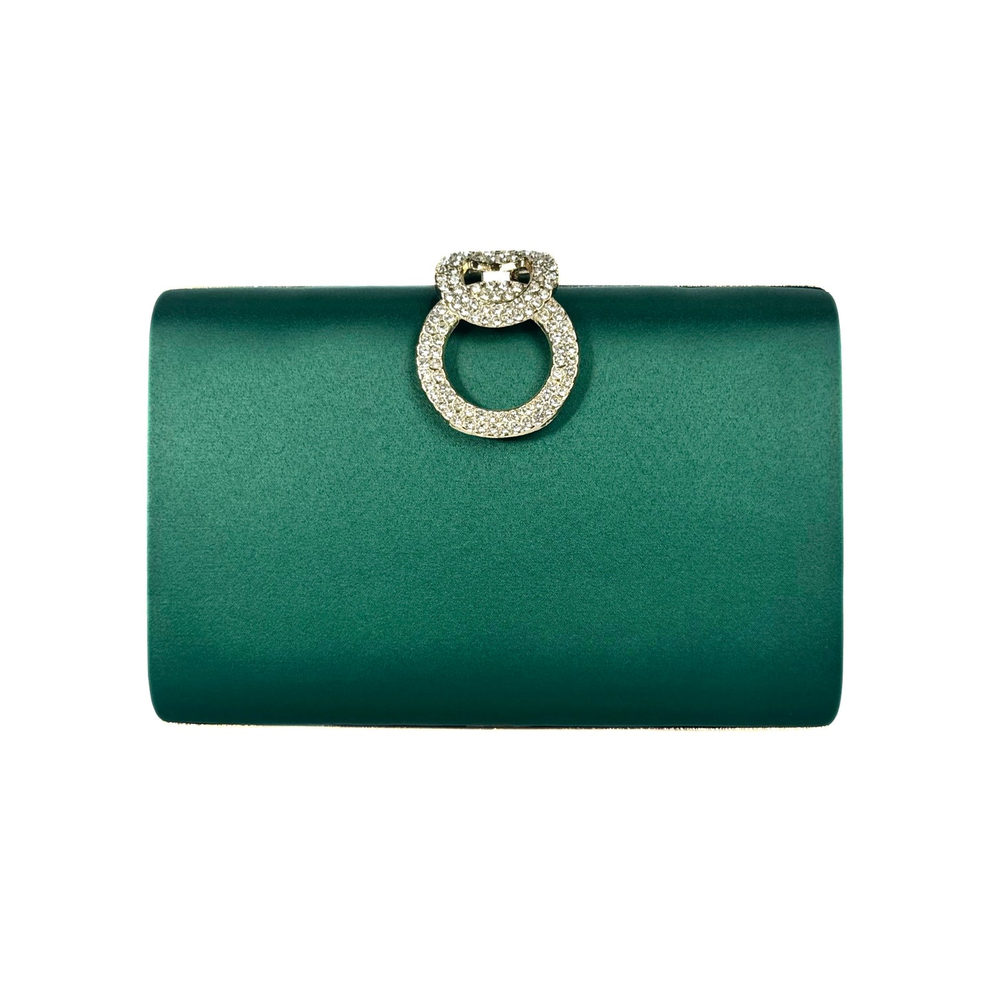 Elegant Crystal Brooch Clutch (Dark Green)