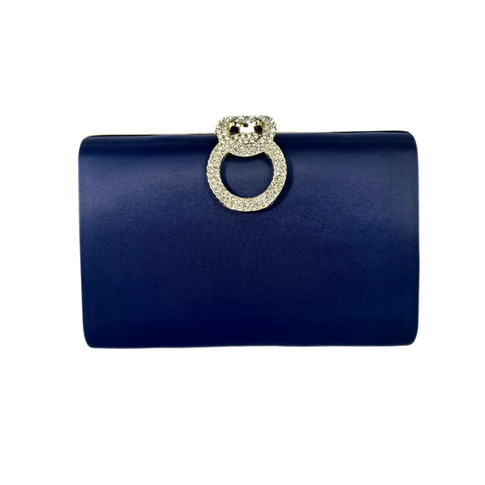 Elegant Crystal Brooch Clutch (Navy Blue)