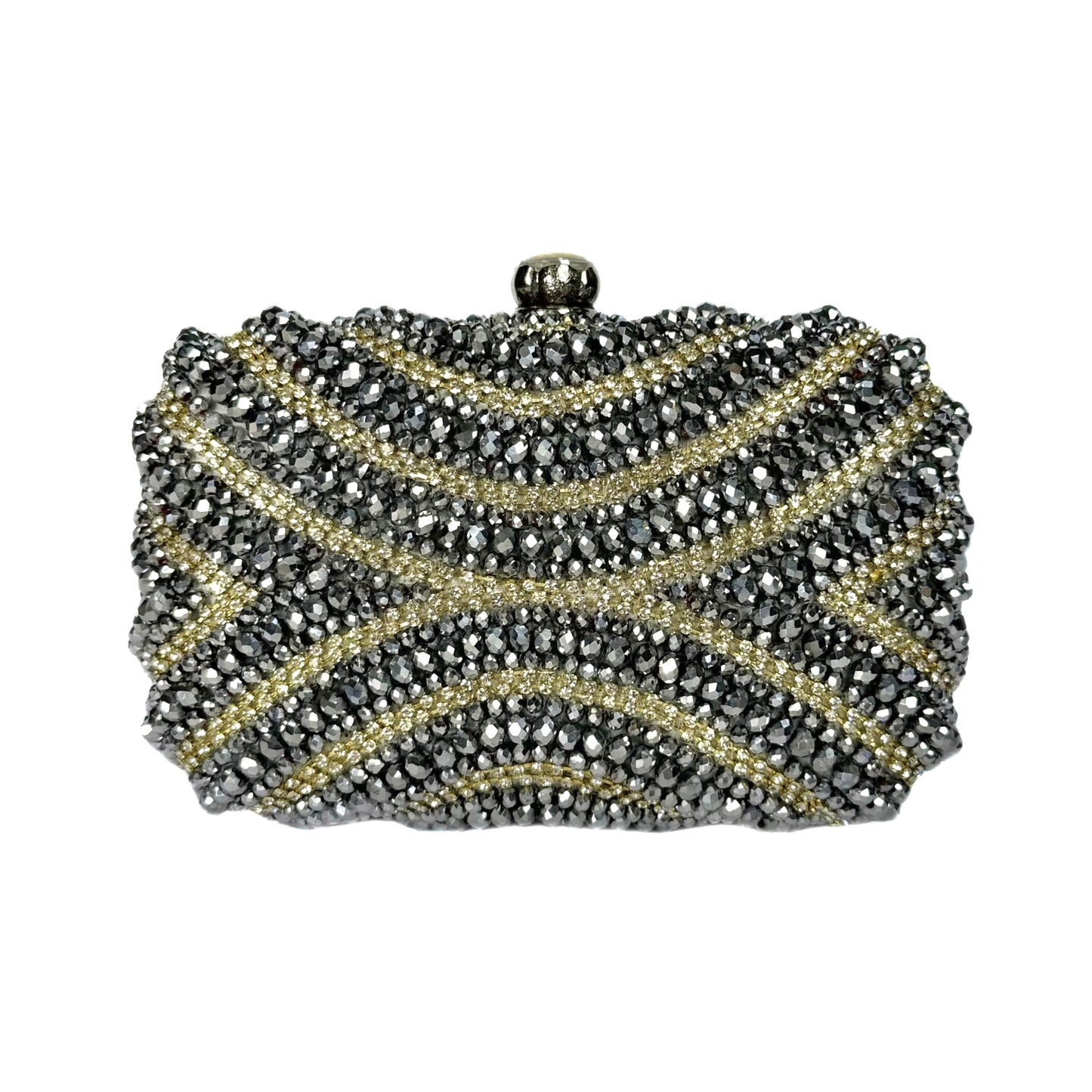 Crystal Beaded Clutch (Metallic Grey)(Front Side Embellished)