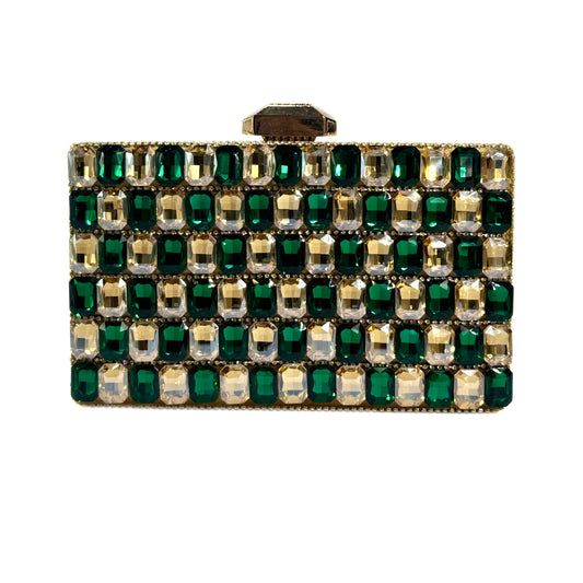 Crystal Embellished Stone Clutch (Dark Green)