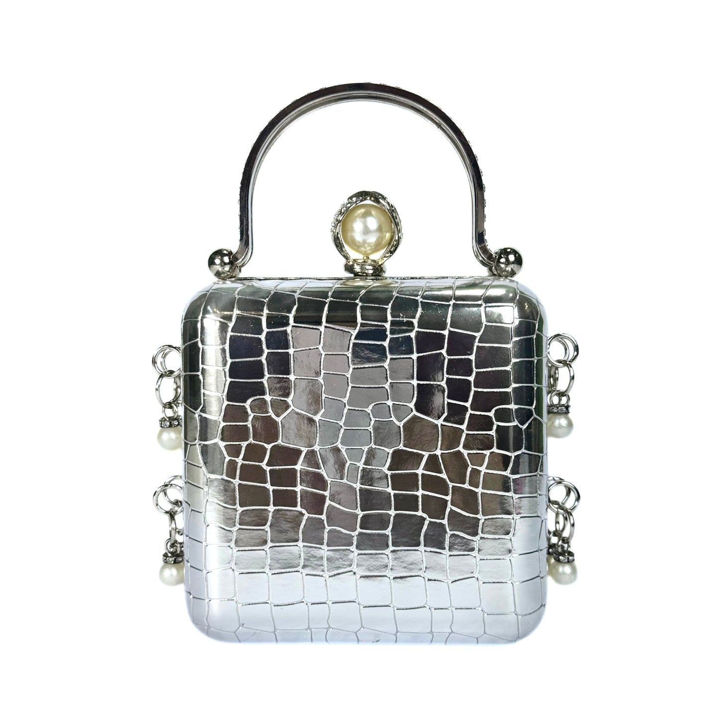 Silver Pearl Croc Clutch
