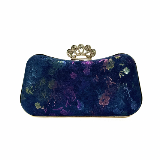 Floral Embossed Clutch (Navy blue)