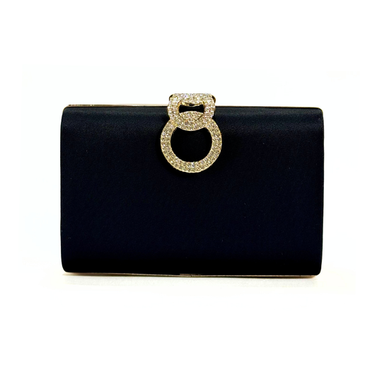 Elegant Crystal Brooch Clutch (Black)