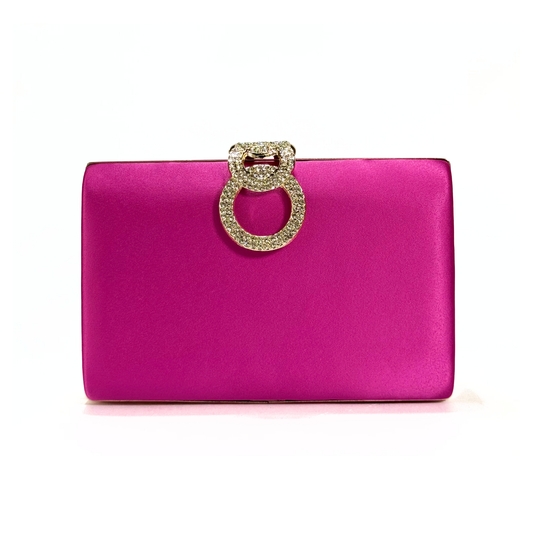 Elegant Crystal Brooch Clutch (Pink)