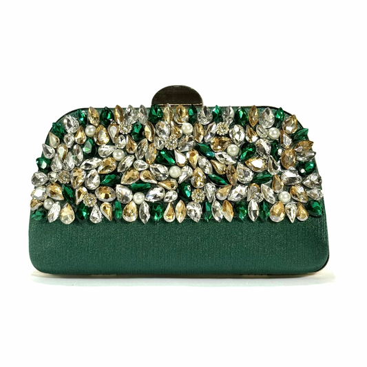 Crystal Embellished Clutch (Dark Green)