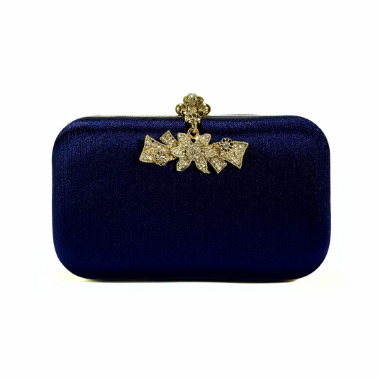 Flower Hanging Brooch Clutch (Navy Blue)