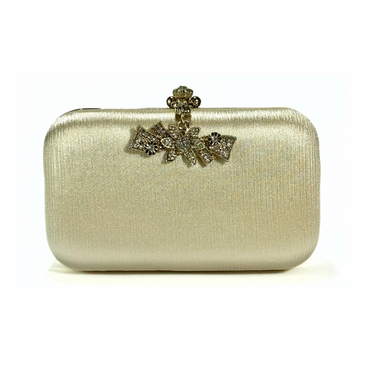 Flower Hanging Brooch Clutch (Beige)