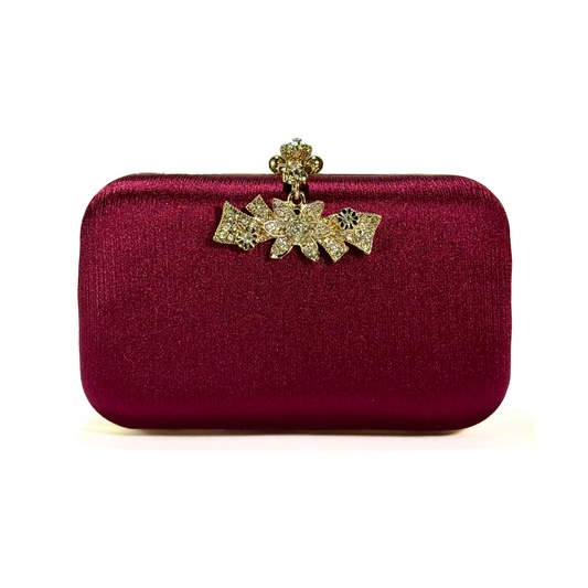 Flower Hanging Brooch Clutch (Maroon)