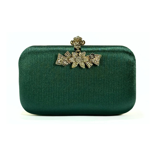 Flower Hanging Brooch Clutch (Dark Green)