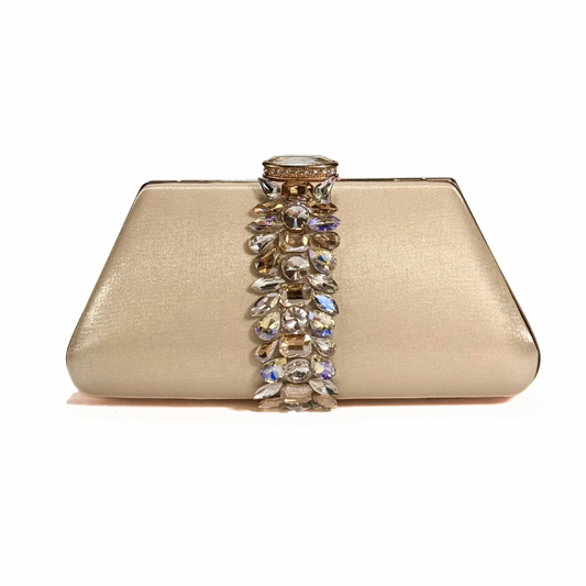 Midnight Crystal Embellished Clutch (Beige)