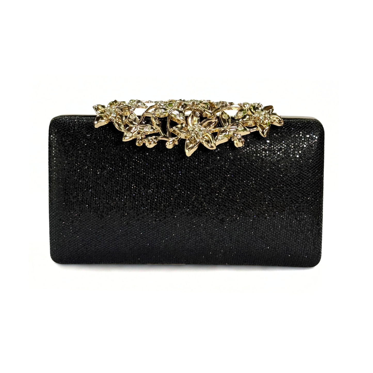 Sparkling Floral Brooch Clutch (Black)