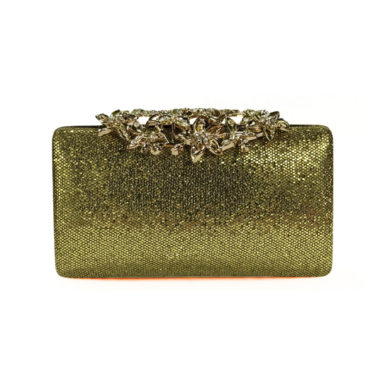 Sparkling Floral Brooch Clutch (Golden)