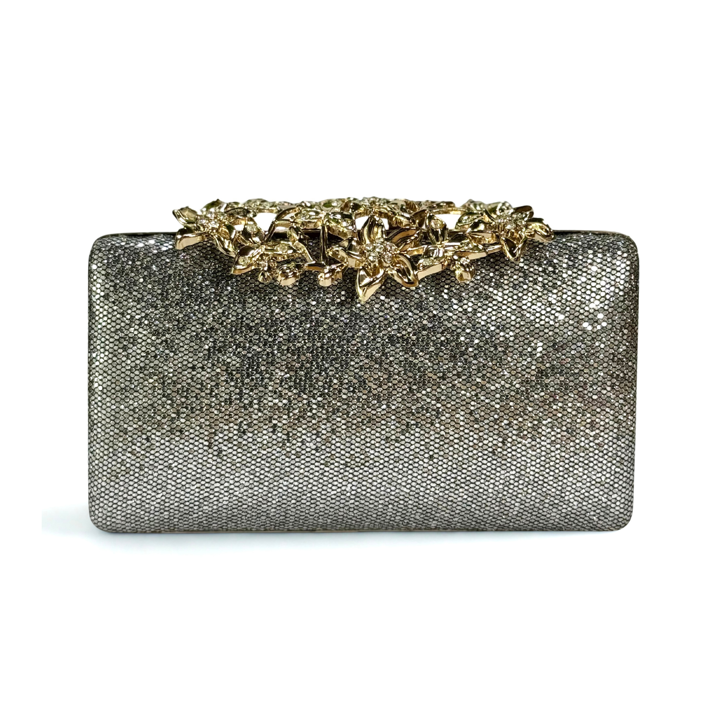 Sparkling Floral Brooch Clutch (Silver)